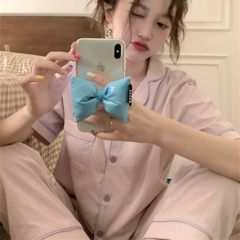 Pocket Women pigiama set per la casa Summer Ruffles Sleepwear Shorts Sleeve 2 pezzi Night Wears Button coreano Home Suit 2024 nuovo