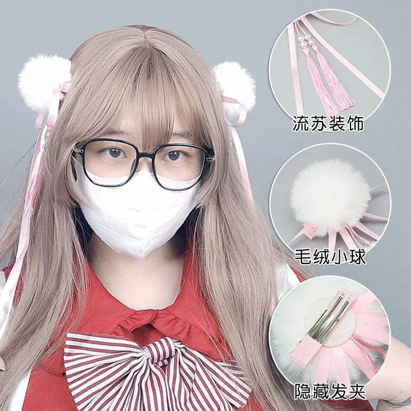 새로운 중국어 술 헤어 클립 로리타 소녀 헤어 리본 Bobbles 자용 리본 헤어 클립 플러시 볼 머리핀 Hanfu 헤어 액세서리