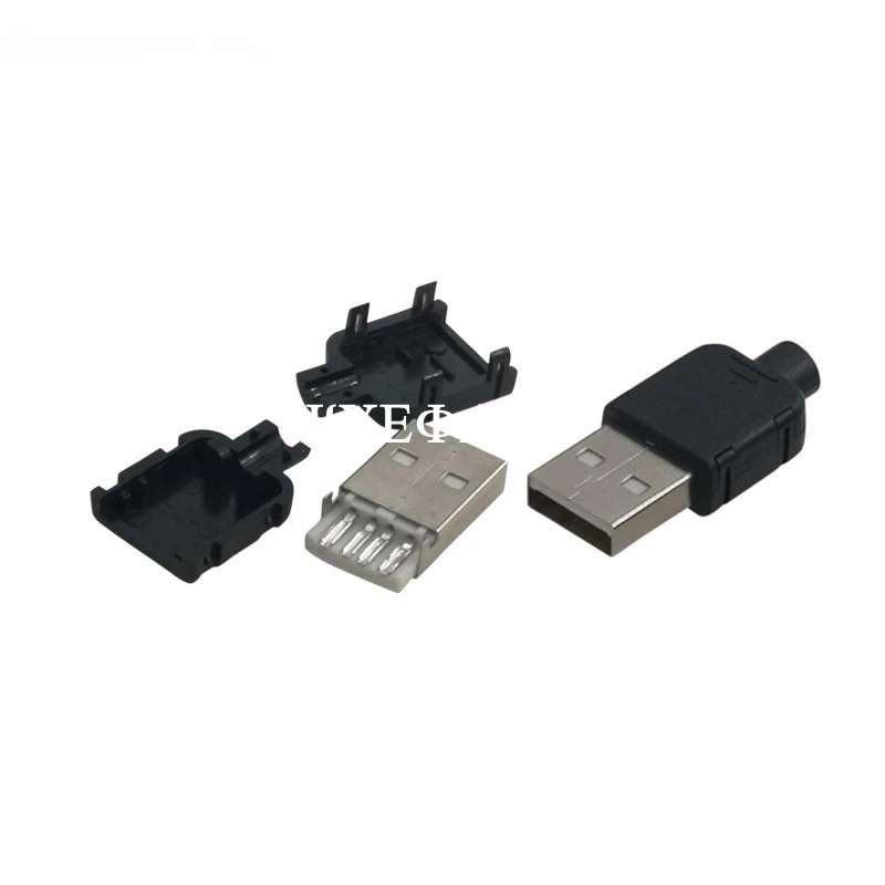 5sets USB 2.0 Connector Plug A Type Male 4 Pin Assembly Adapter Socket Solder Type Black Plastic Shell for Data Connection DIY