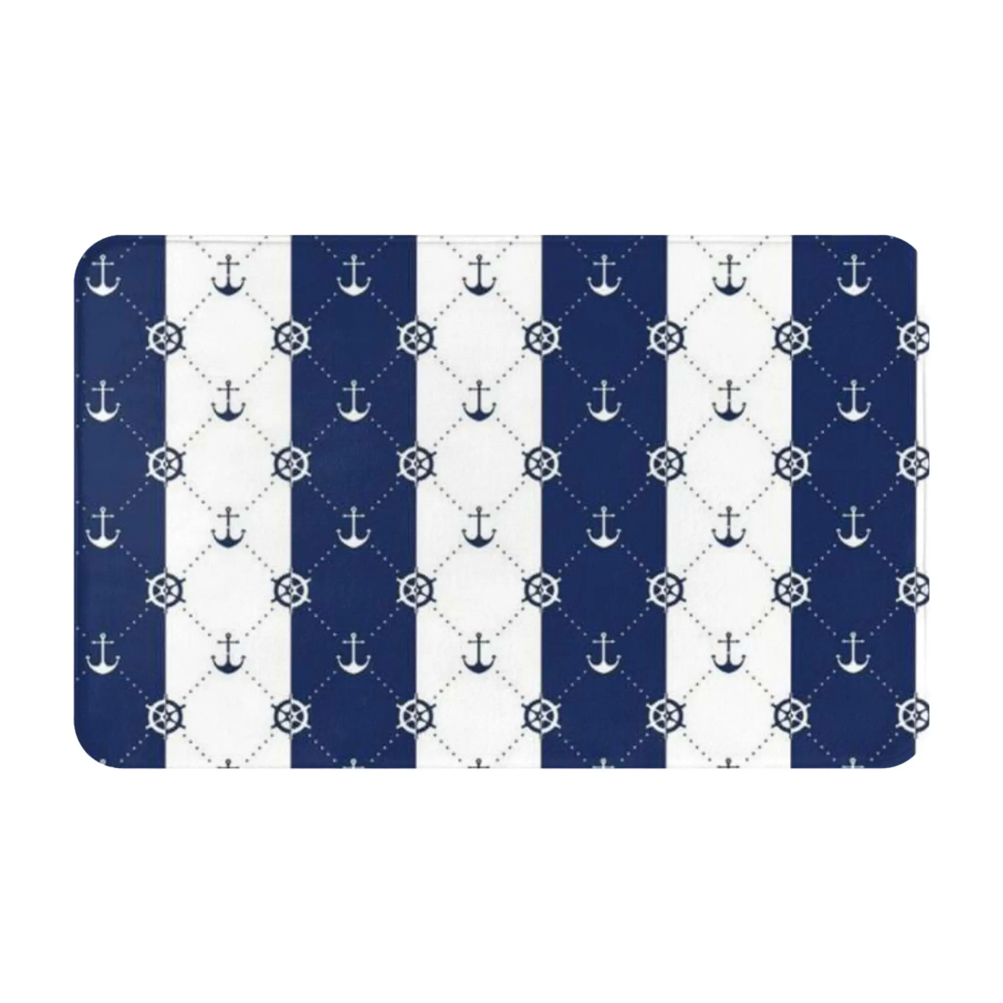 Navy White Anchor Stripe Seamless Print Anti-Slip Doormat Bedroom Mat  Balcony Indoor Home Decor