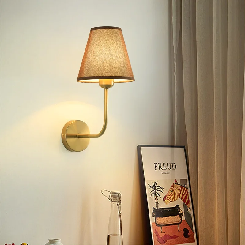 Modern American LED Wall Lamp E27 Bathroom Mirror Light Bedroom Corridor Staircase Fabric Retro Wall Lamp Hotel Decor Lighting