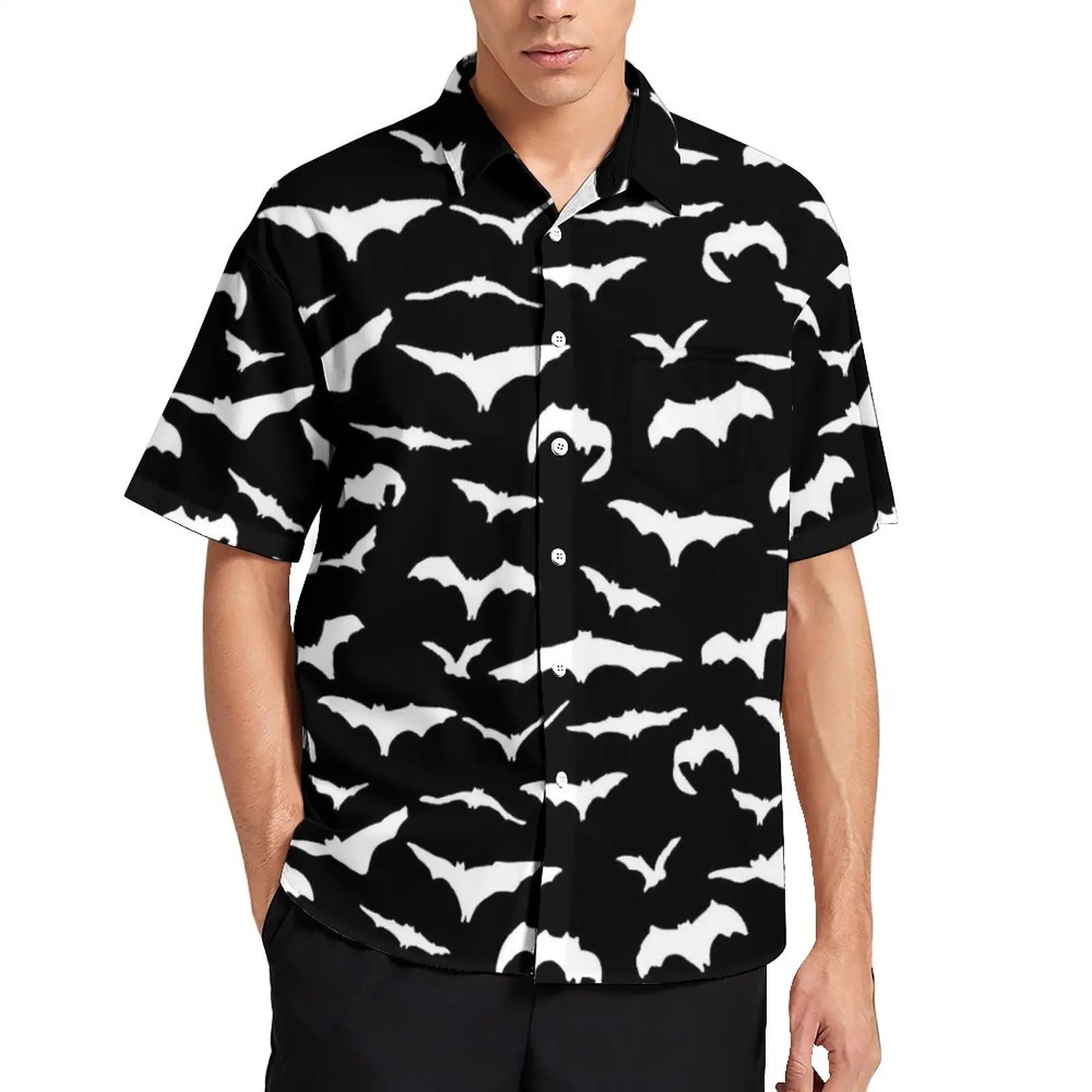 White Flying Bats Beach Shirt Mens Halloween Vintage Casual Shirts Hawaii Short Sleeves Y2K Funny Pattern Oversized Blouses Gift