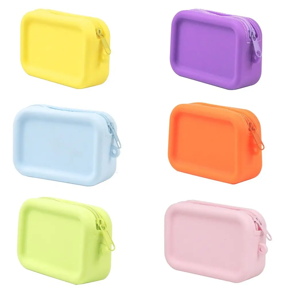 Macaron Color Silicone Cosmetic Bag Coin Purse Rectangle Multifunction Storage Bag Mini Solid Color Small Item Bag Outdoor