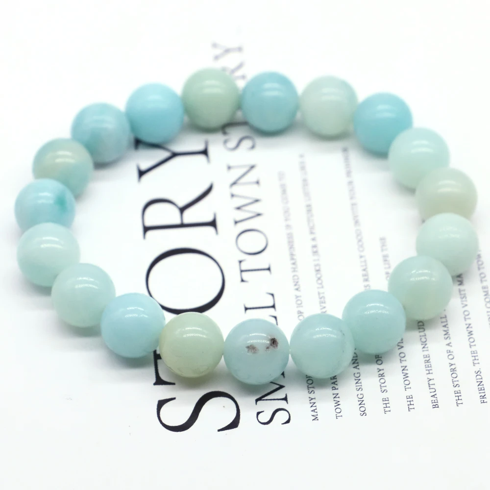 Natural Crystal Bead Bracelets Multicolor Amazonite Round Bead Bracelet Reiki Healing Single Circle Bangles Elastic Hand Gift