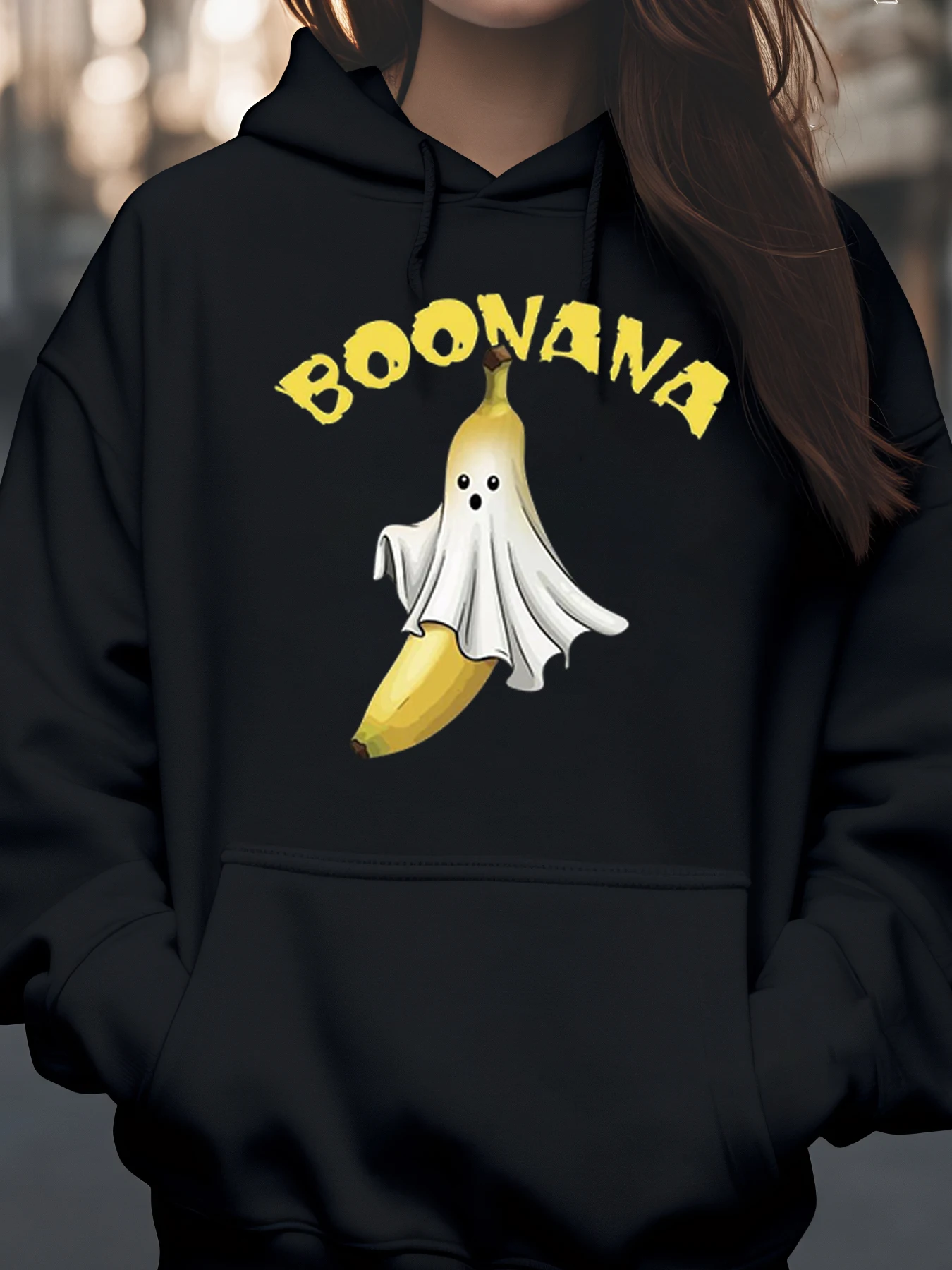 هوديي الهالوين بطباعة شبح الموز للنساء ملابس كاجوال زي مخيف للحفلات