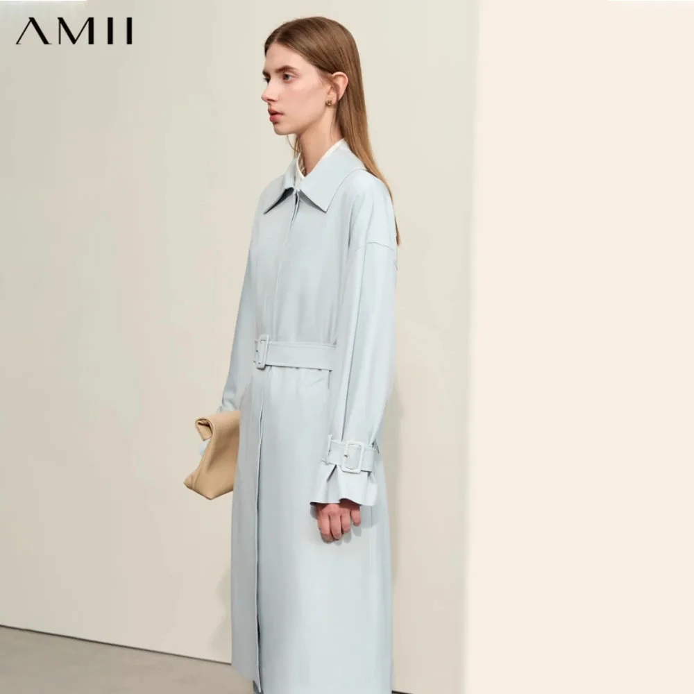 AMII Woman Minimalist Trench Coat 2026 Autumn New Belt Off-The-Shoulder Sleeves Long Solid Versatile Commuter Jacket 12441088