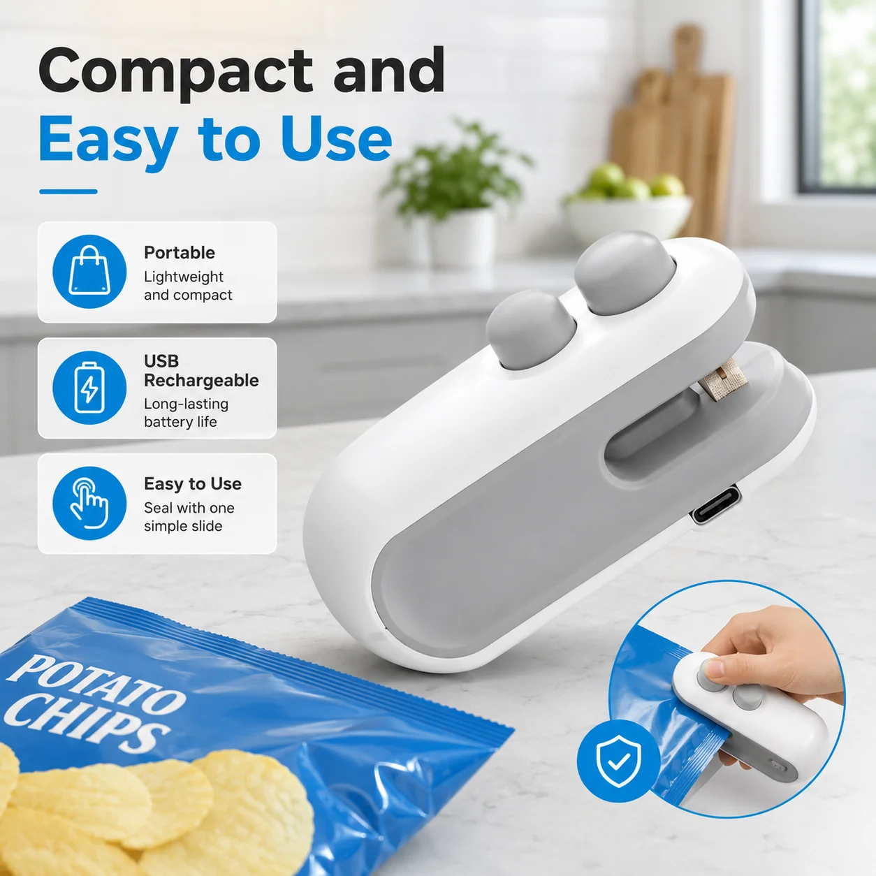 1PC Mini Bag Sealer Portable Heat Sealer Handheld Food Storage Resealer For Snack Chips Plastic Bags Kitchen Home Travel Tool