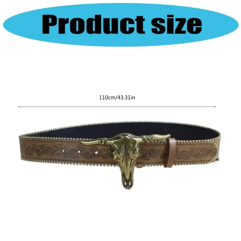 39BB Stylowy pasek kowbojski rzeźbiony pasek z metalowymi klamrami elastyczne rozmiary do swobodnego zużycia formalnego
