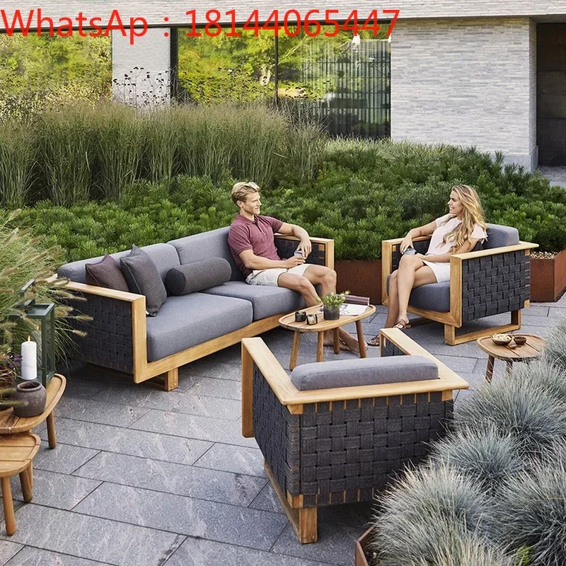 

Premium Luxury Outdoor Sofa Courtyard Garden Waterproof Sunscreen Resort Hotel Teak Sofa Set