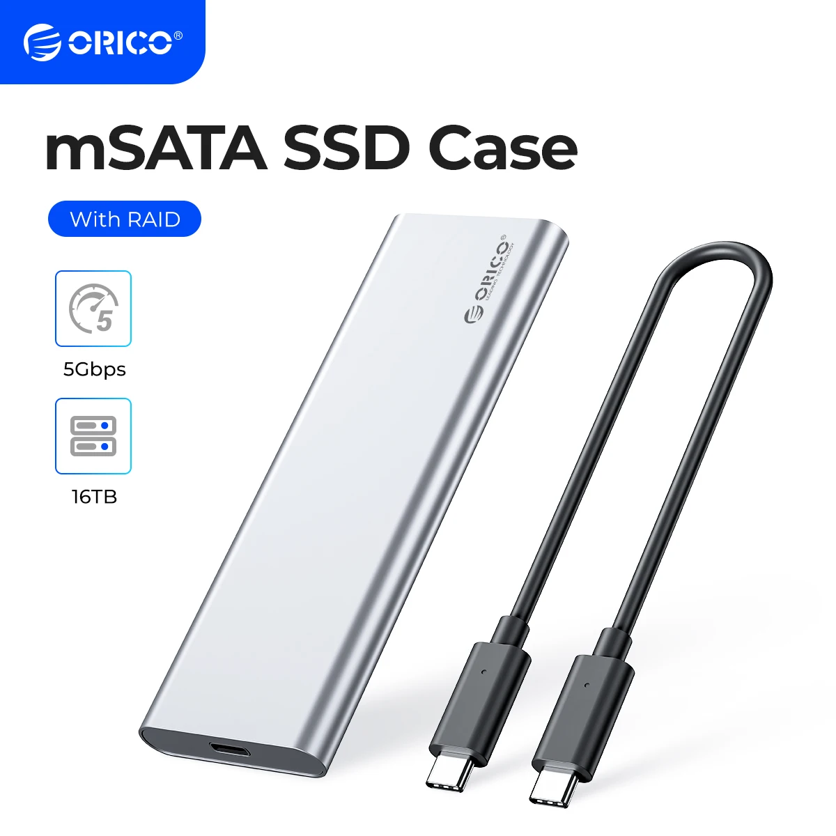 ORICO 2 Bay mSATA SSD Case Type-C USB3.1 10Gbps Gen2 mSATA SDD Support Raid 0 PM 4TB Max Compatible with Windows/Linux/Mac