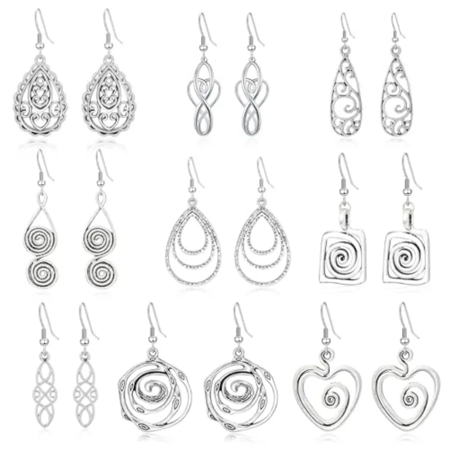 

Ritach Silver Dangle Earrings for Women Trendy Bohemia Boho Vintage Statement Earrings for Women Dangling Set for Women