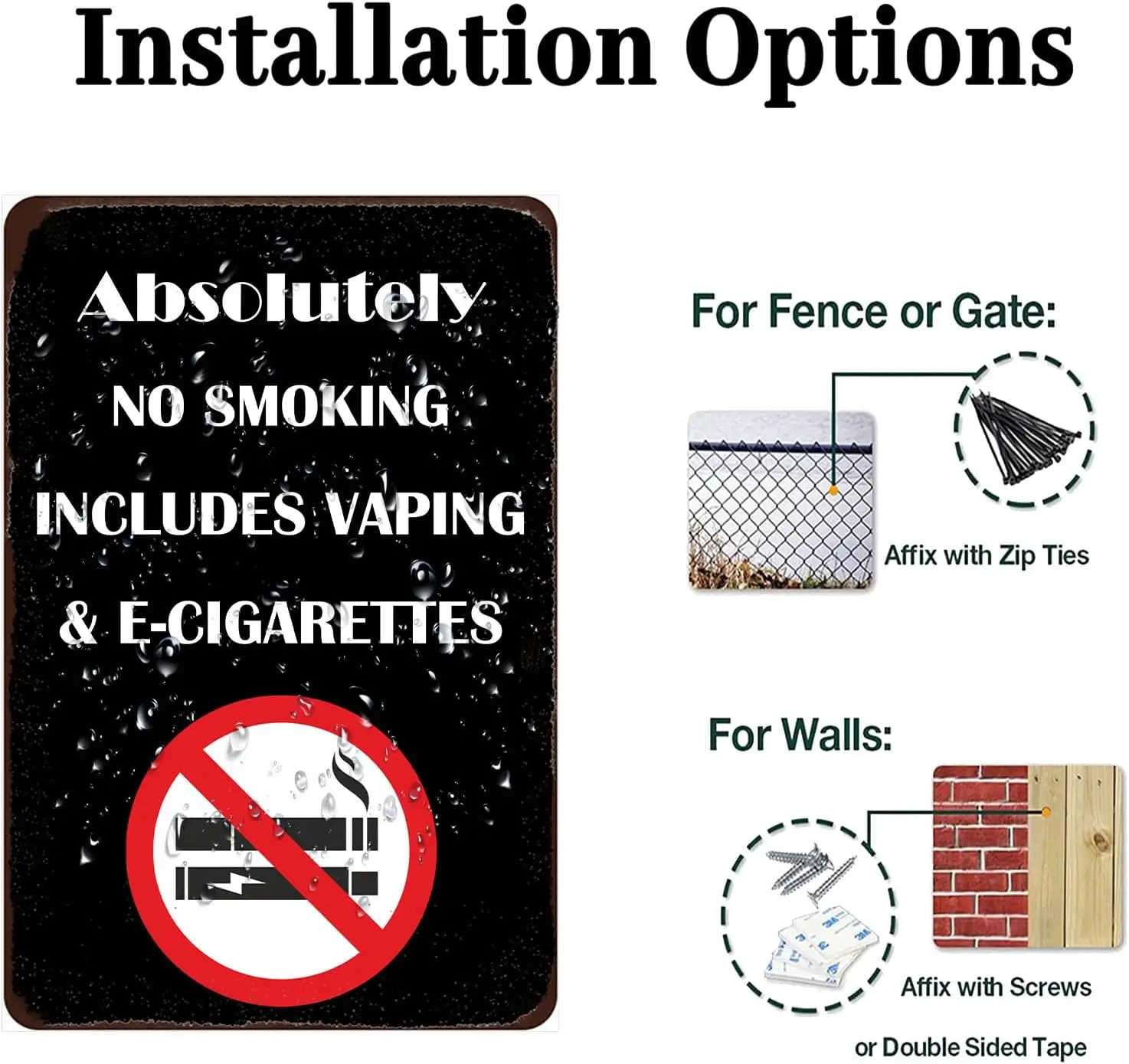 Funny No Smoking Sing No Smoking Includes Vaping & E-Cigarettes.Office Decoration for Home,Store,Office Building, Hotel