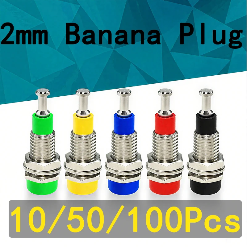 

10/50/100PCS 2mm Banana Socket, Test/Panel Socket with Safety Feature – Compatible with Banana Plug Connector