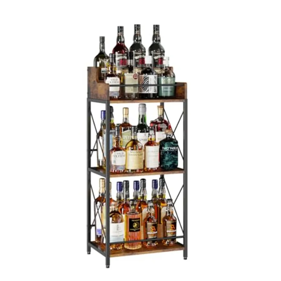 

Liquor Bottle Display Shelf Coffee Syrup Rack Organizer 3 Step Countertop Wine Rack Mini Bar Retro Bar Shelf Stand for Whiskey