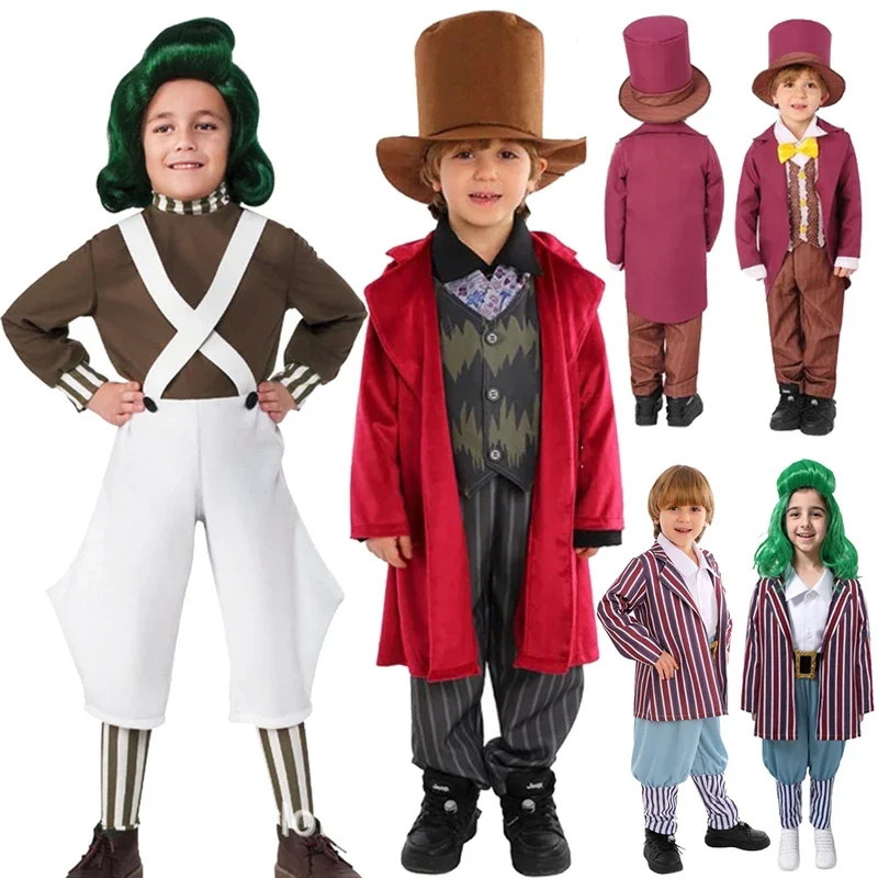 Kids Wonkka Oompa Cosplay Loompa 2023 Movie Chocolate Factory Costume Halloween Carnival Disguise Children Suit For Boys Girls