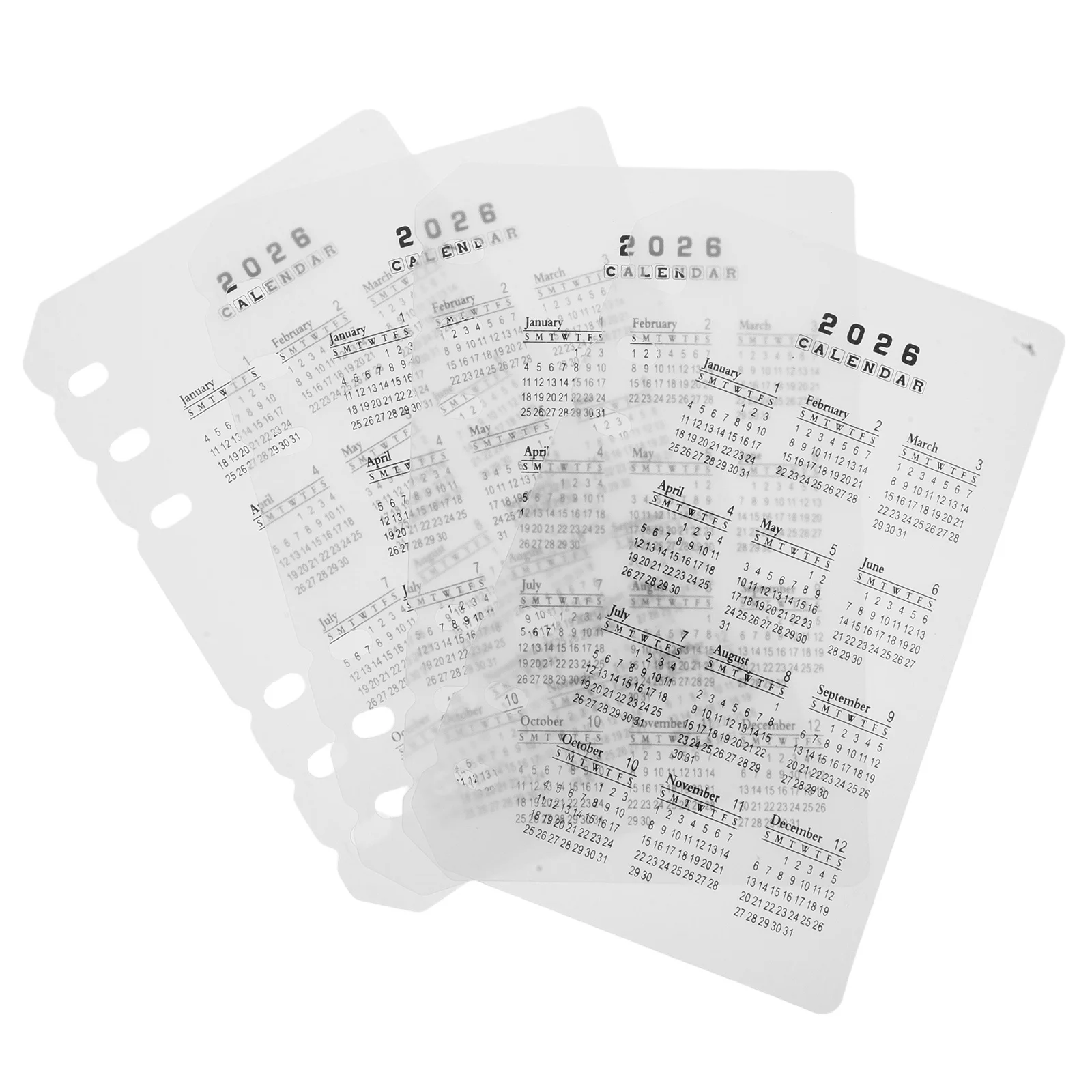 

4Pcs 2026 Calendar Dividers Frosted PP Plastic A6 6-Hole DIY Refillable Inserts for Planners Notebooks Transparent Monthly