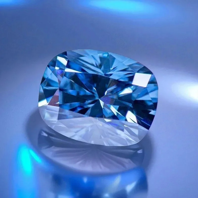 

L-Top Royal Blue Color Moissanite Stone Cushion Cut Certificate Lab Grown Diamond for Women Jewelry Making Material with