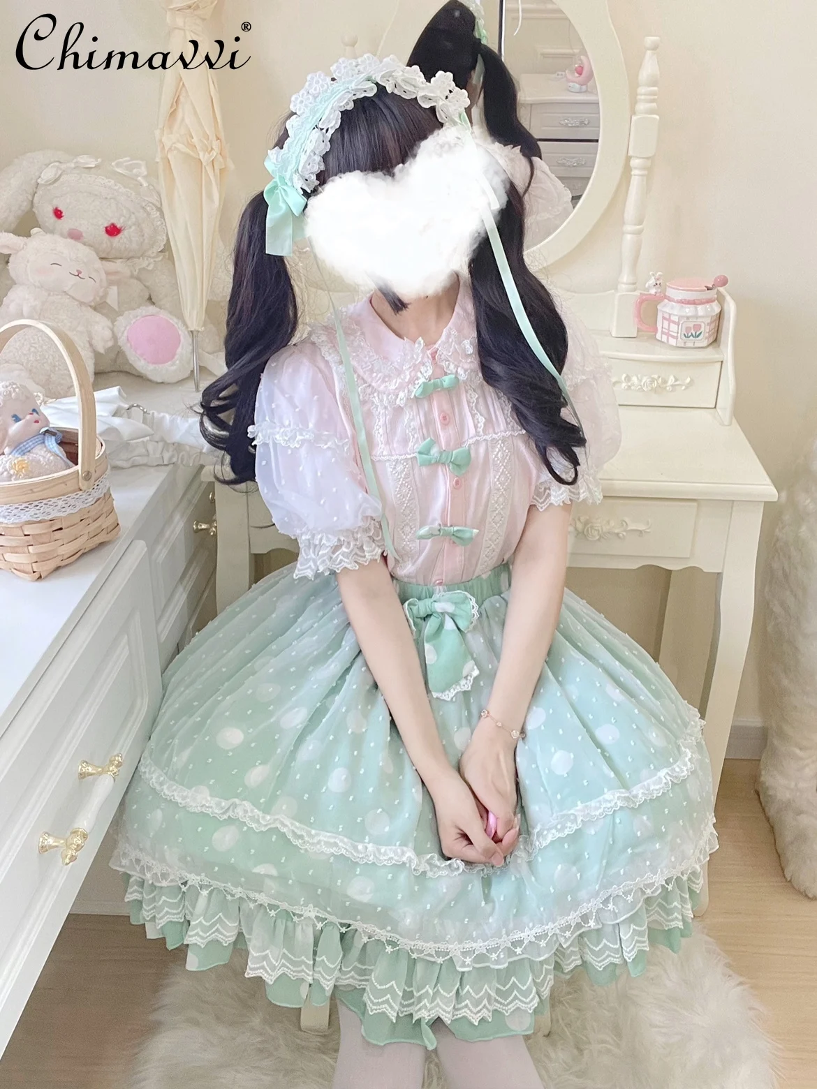 

Original Lolita Doll Collar Pure Cotton Inner Shirt 2025 New Cute Sweet Girl Short Sleeve Princess Elegant Blouse Y2k Tops