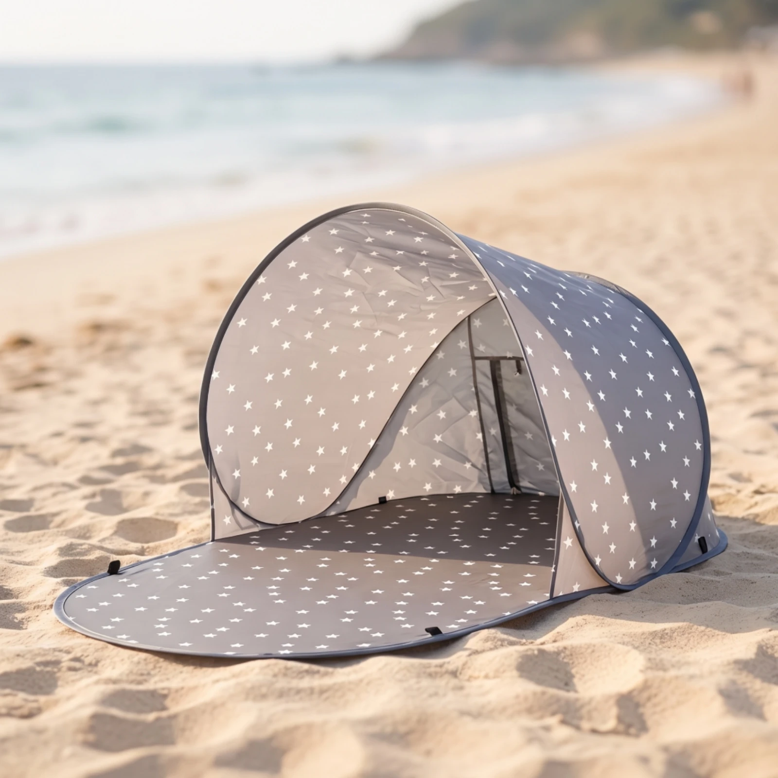 Sunshade Tent with Floor Panel Lightweight Instant Spring-up Tent Open-Front Shelter Quick-Setup Shade Foldable for Beachgoers