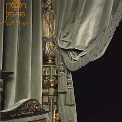 Vintage European Style Palace Luxurious Olive Green Velvet Curtains for Living Room, Bedroom Villa Home Decoration Customization