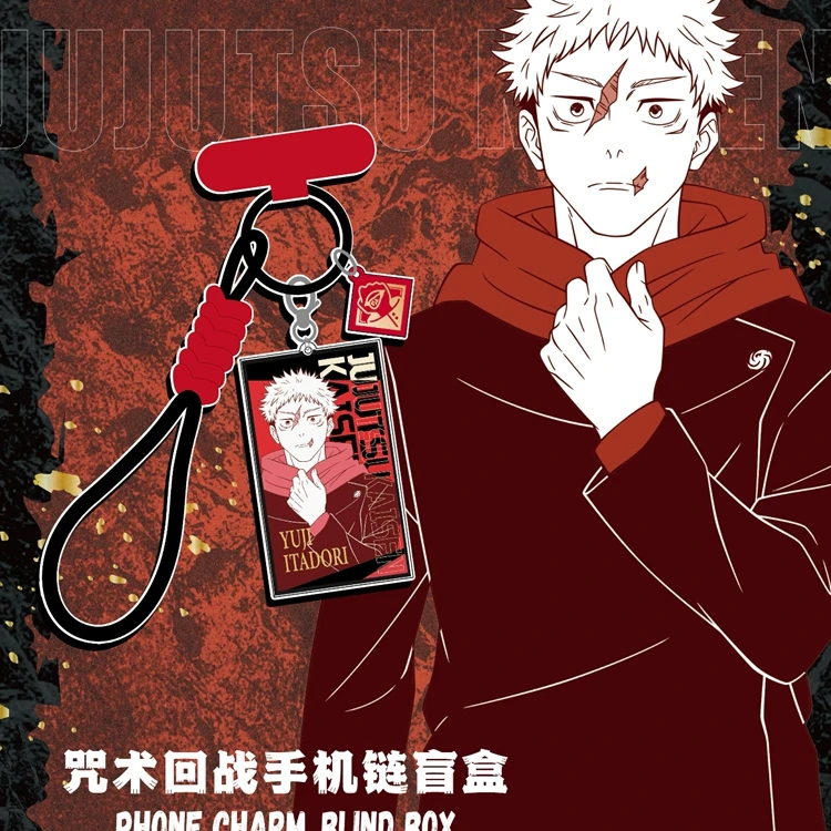 Original Jujutsu Kaisen Handyband-Anhänger Blind Box PVC-Charakterdruck-Tag Farbiges Gewebtes Handgelenk-Lanyard Schlüsselanhänger Rucksack-Anhänger