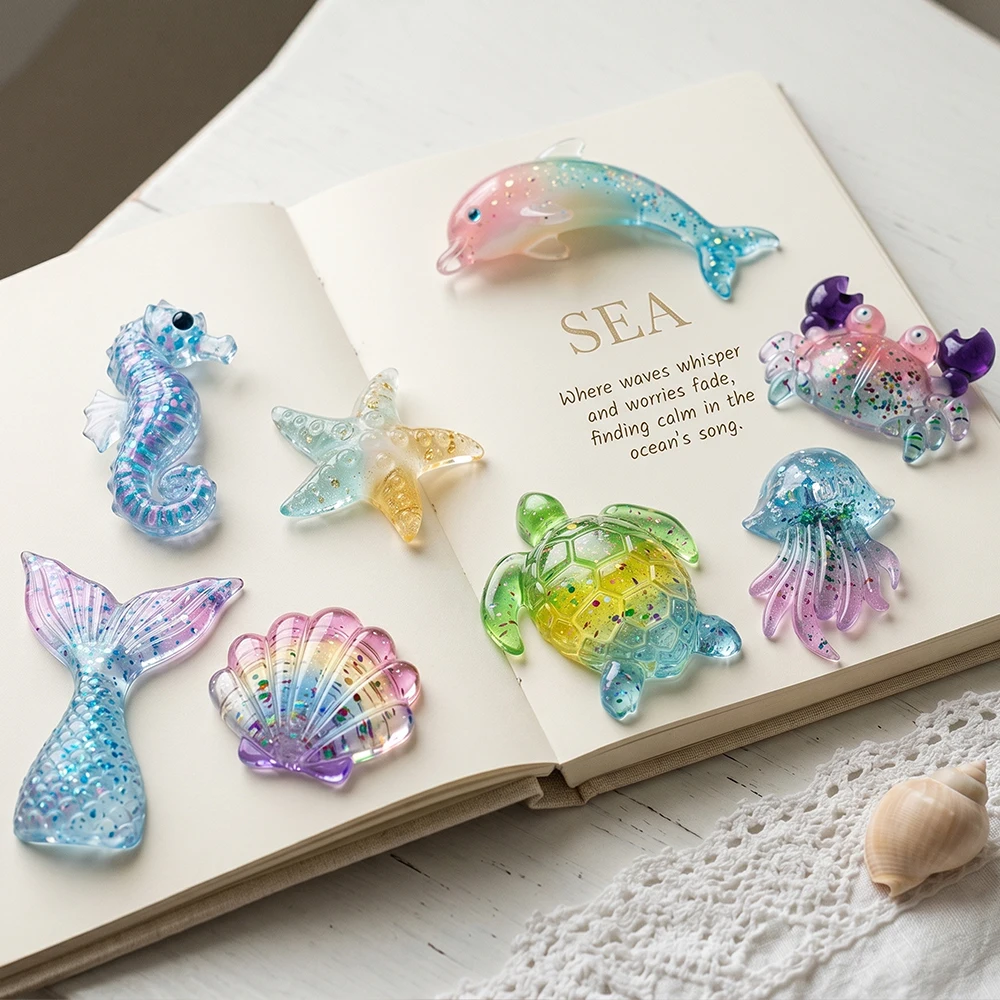 S0294 Ocean Theme 3D Seahorse Shells Starfish Octopus Dolphin Silicone Moulds DIY Craft Necklace Pendant Molde Para Resina Epoxi - view 4