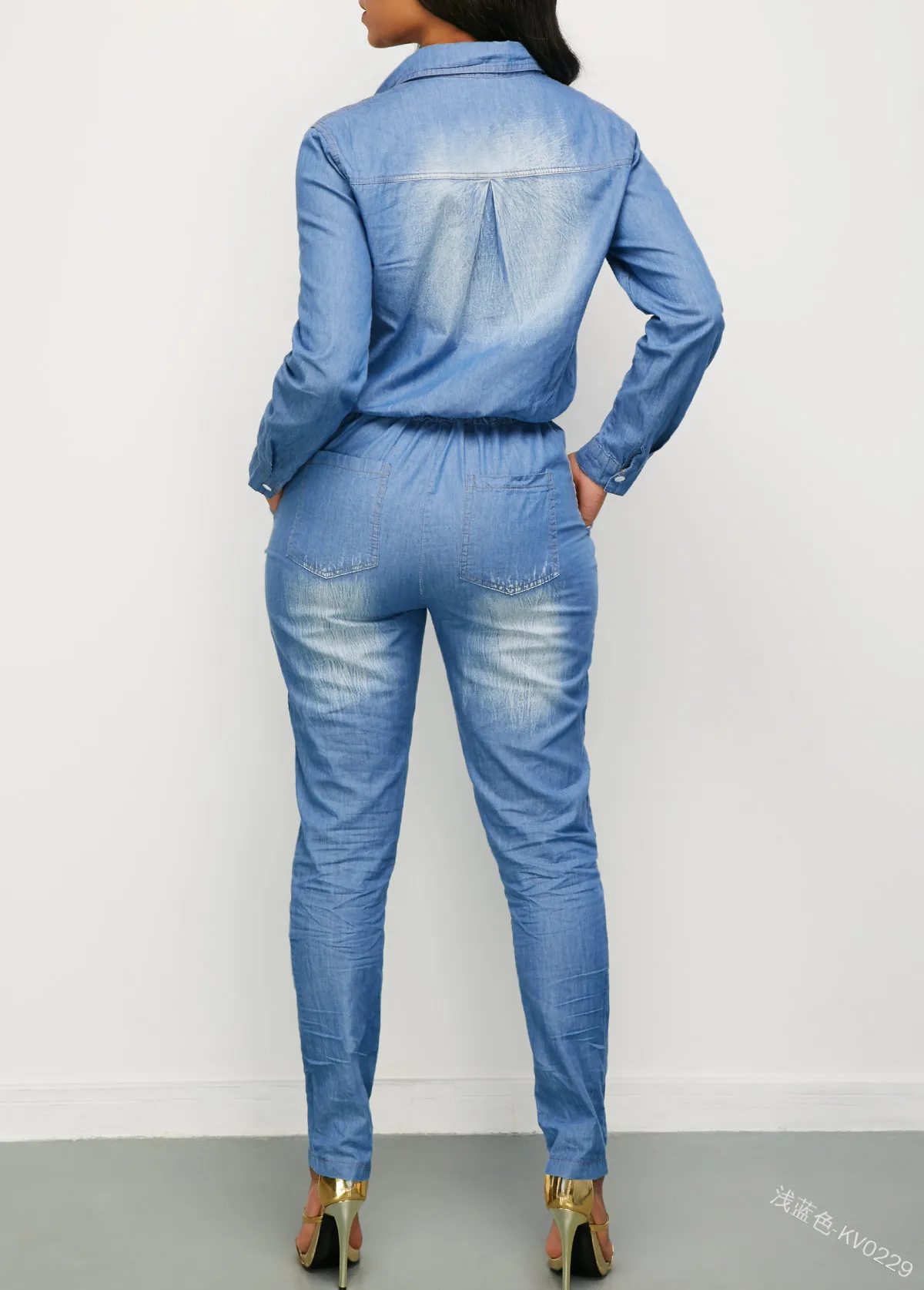 2026 Spring/Summer New Item in Stock Women's Commuter Grinding White Wrinkled Metal Button Drawstring Women's jumpsuit Jeans