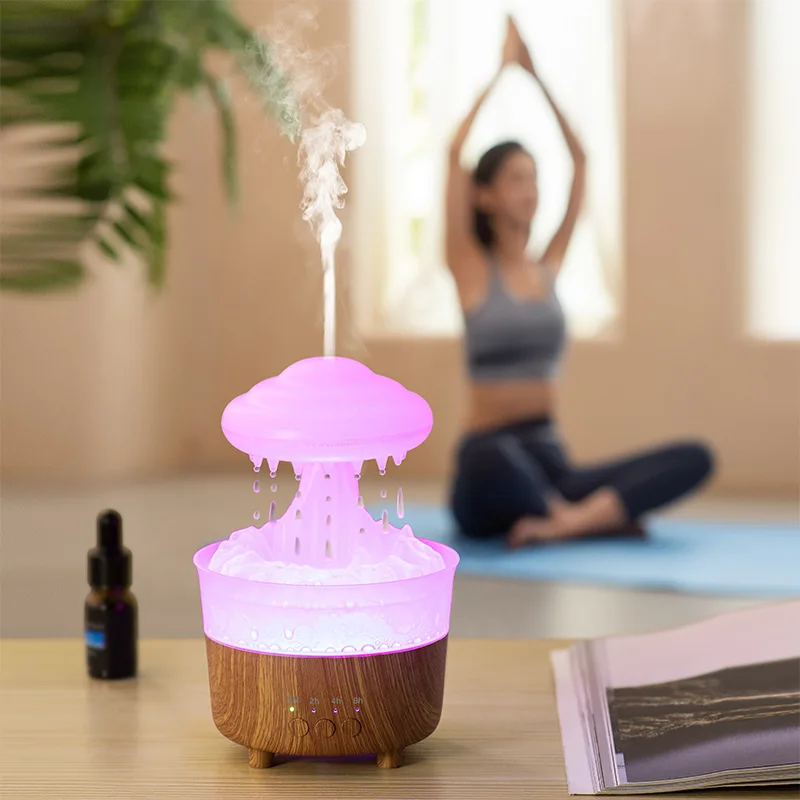 Colorful Raindrops Rain Clouds Humidifiers Household Fragrance Diffusers Wood Grain Aromatherapy Machines Atomizers