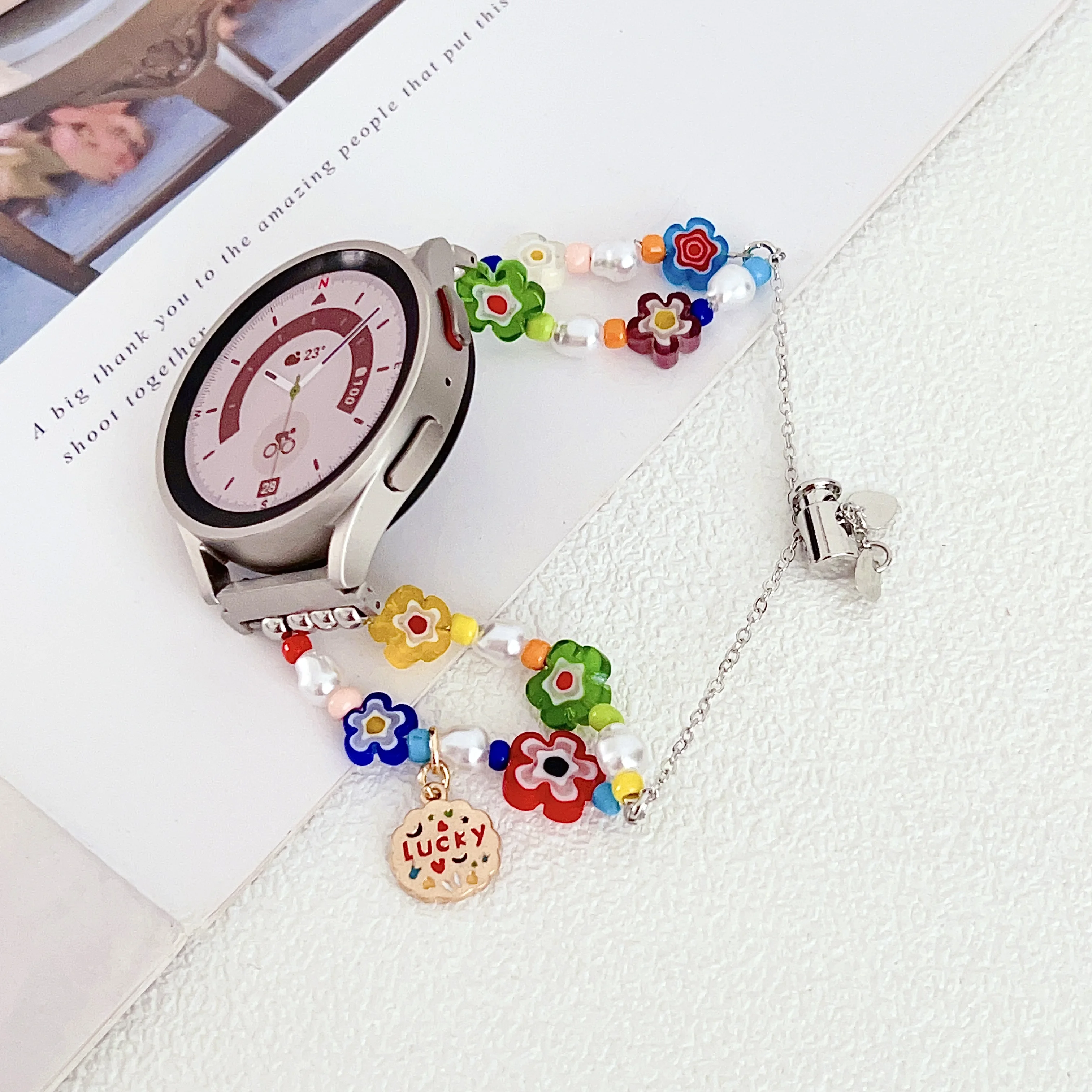 Ремешок допаминовый для Samsung watch band sweet, браслет-цепочка на удачу для женщин, разноцветный Цветочный браслет versa1 2, 20 мм 22 мм