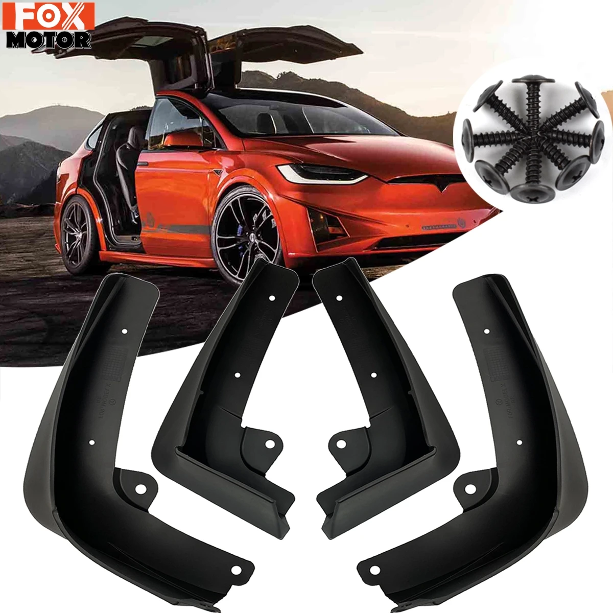 Racing Mudflaps For Tesla Model X ModelX 2015-on Mud Flaps Splash Guards Mudguards Mud Flap Front Rear Fender W/Clips Screws