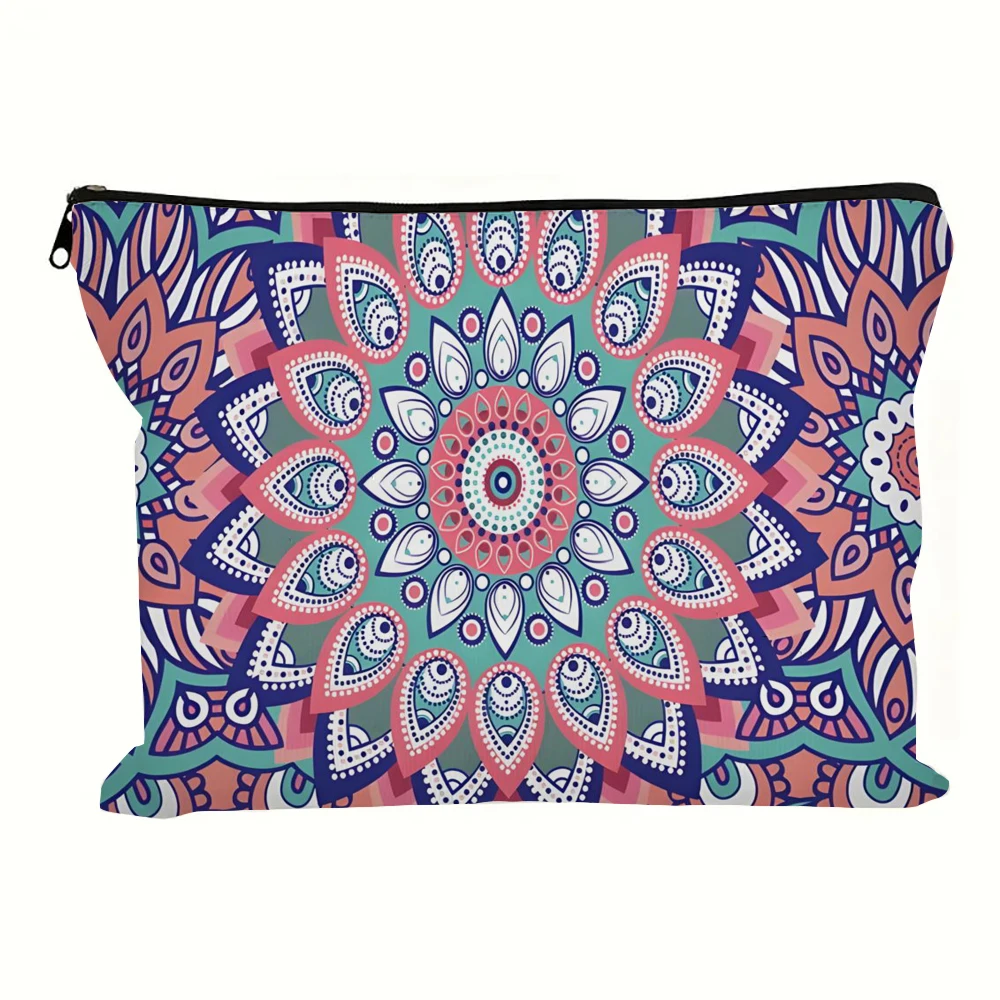 حقيبة مستحضرات التجميل المطبوعة على شكل ماندالا العتيقة، محفظة عملات معدنية خفيفة الوزن؛ حقيبة مكياج محمولة بسحاب مقلمة حقائب هدايا العطلات