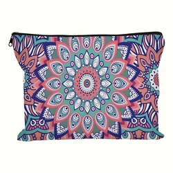 Vintage Mandala Print Cosmetic Bag Lightweight Clutch Coin Purse; Zipper Portable Makeup Pouch Pencil Case Holiday Gift Bags