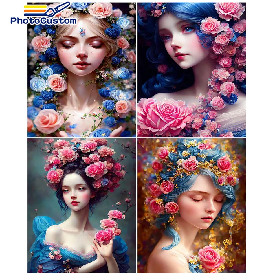 

PhotoCustom Girl Painting By Numbers Landscape Flower Diy Paint By Number Canvas Painting Kits For Adult Modern Home Decor Art