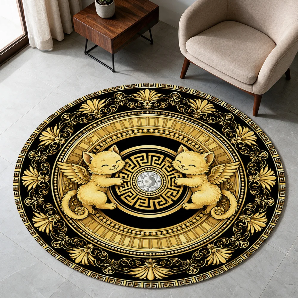 Golden Angel Zodiac Dog Mat Round Area Rug for Living Room Hallway Entrance Decor