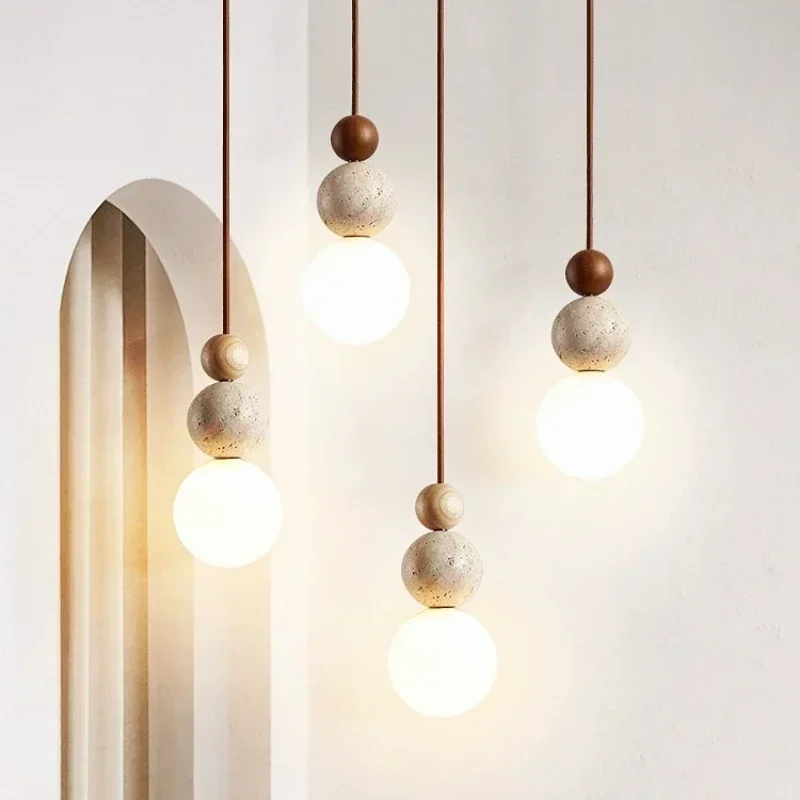 TechHPTravertine Pendant Light Cream Style Small Hanging Lamp Bedroom Bedside Bar Restaurant Bauhaus