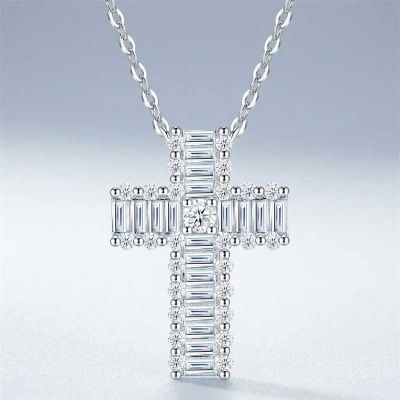 ZFSILVER Fashion Classic s925 Silver Moissanite Trendy Design Luxury Cross Necklace Charms Women Accessories Jewelry Gift N17576
