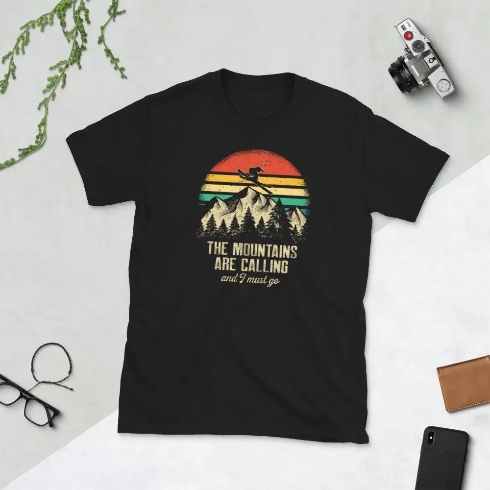 Skier Retro Sunset I The Mountains Are Calling Ski T Shirt