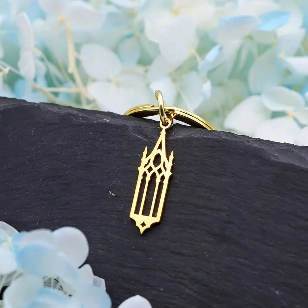 Chandler Stainless Steel Gothic Cathedral Window Pendant Keychain Trendy Men Women Key Ring Jewelry Craft Accessories Gift