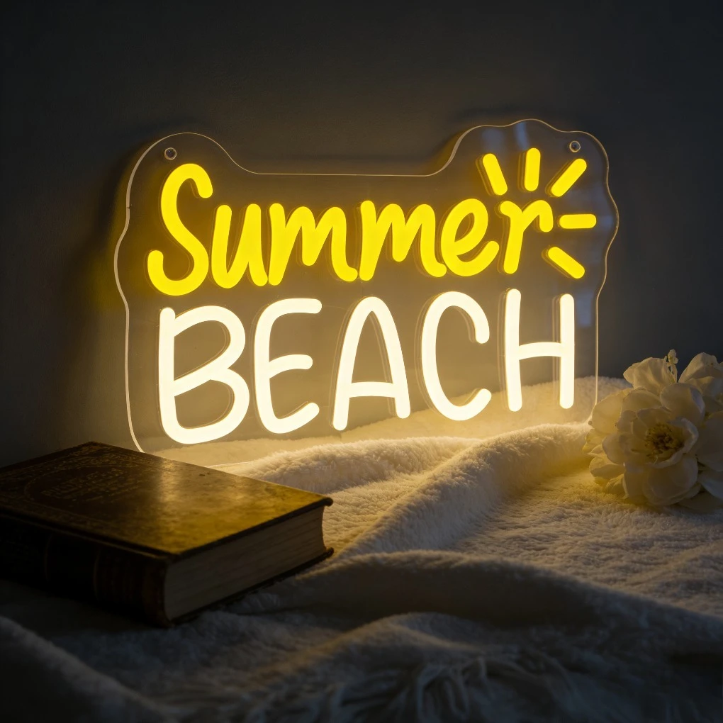夏のビーチledネオンサイン、太陽柄付き、寝室、リビングルーム、バー、カフェ、夏の雰囲気、家の装飾、ロマンチックな温かい照明、ギフトに最適