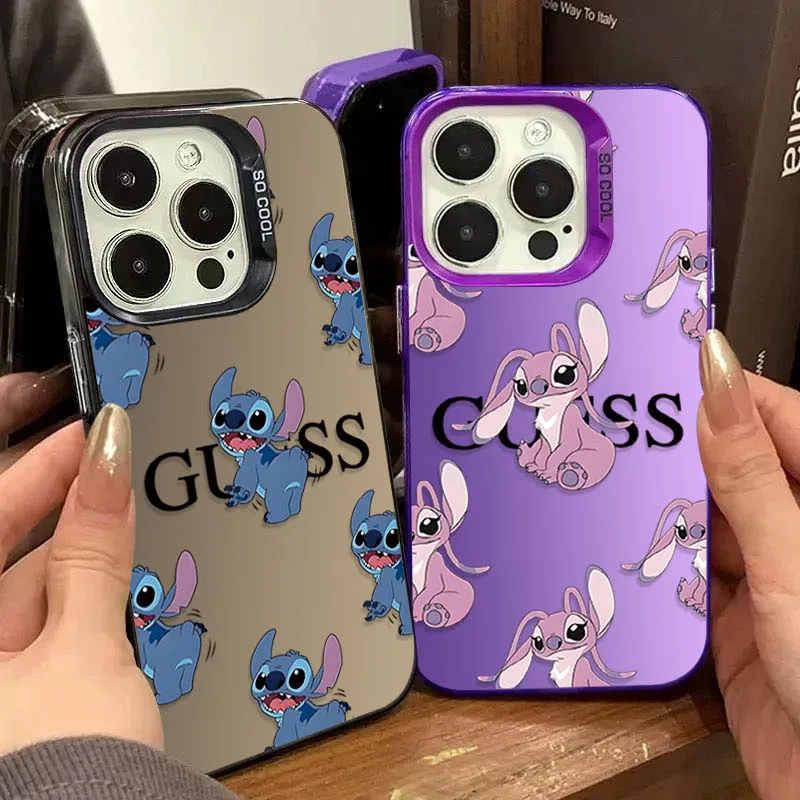 Case for iPhone 16 ProMax 16 15 14 13 12 11 Pro Max XS X XR 8 7 Plus SE 2020 Disney Stitch G-GueSs Plating Shockproof Hard Cover