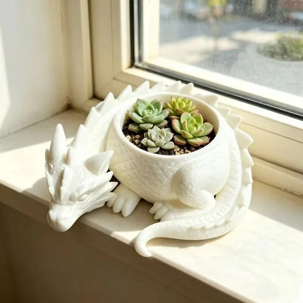 3D Printed Dragon Shaped Plant Pot Creative Funny Animals Flower Pot Mini Handmade Succulent Planter Home Decoration