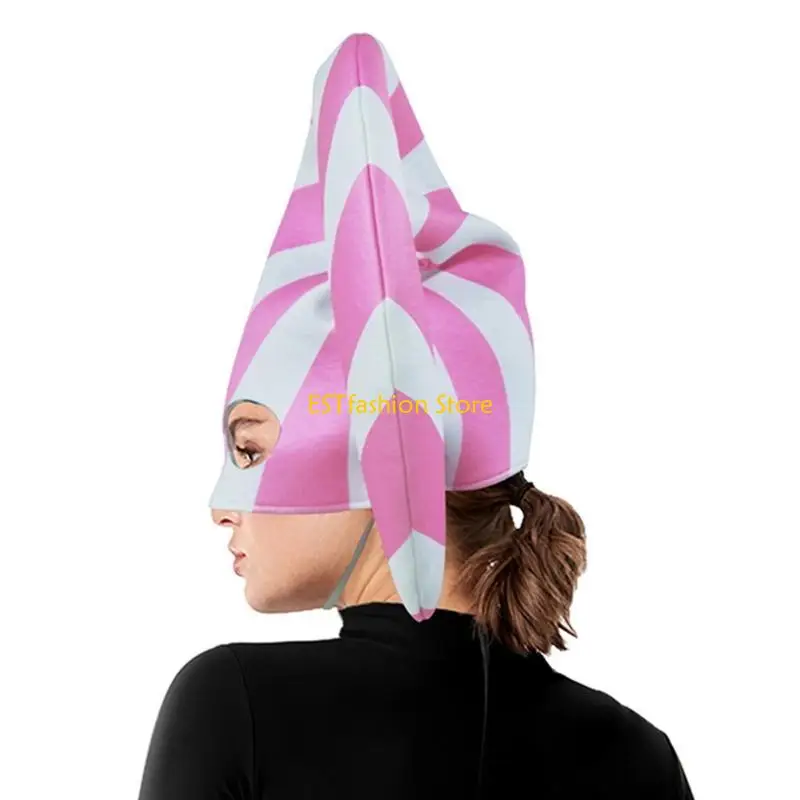 Y5GC Holiday Party Hat Stripe Hat Mask Candy Cane Costume Christmas Elf Hat Christmas Candy Outfit Halloween Cosplay Costumes