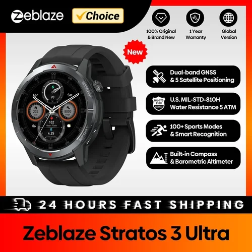 新しい Zeblaze Stratos 3 ウルトラ GPS スマートウォッチ内蔵コンパス気圧高度計デュアルバンド GNSS 電話のかけ方/応答時計