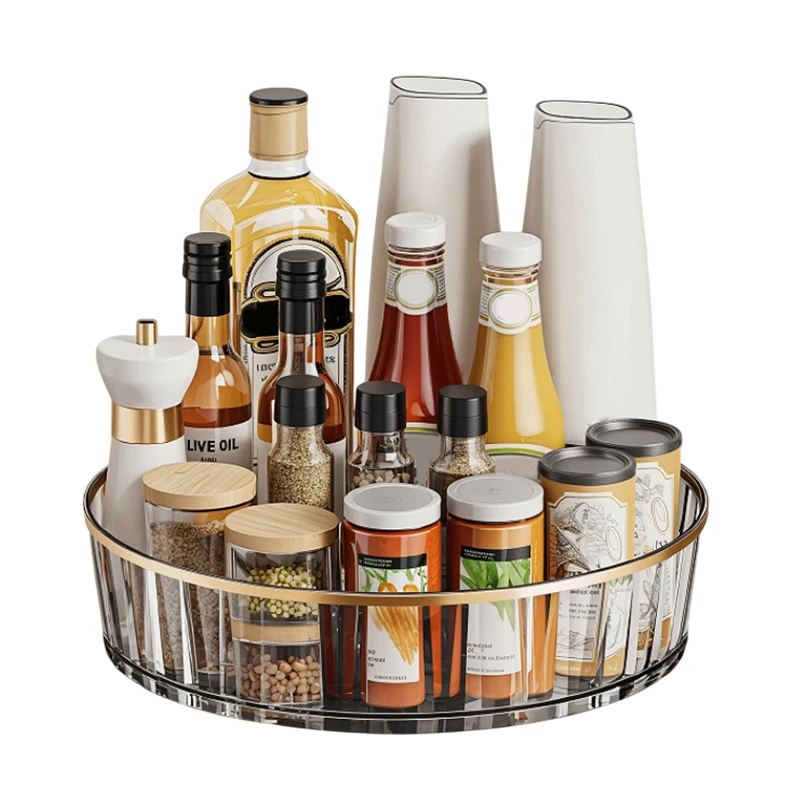Condiments Cosmetic Perfume Organizer Desktop Storage Box 360°Rotating Storage Spice Rack For Kitchen Bathroom Large Capacity