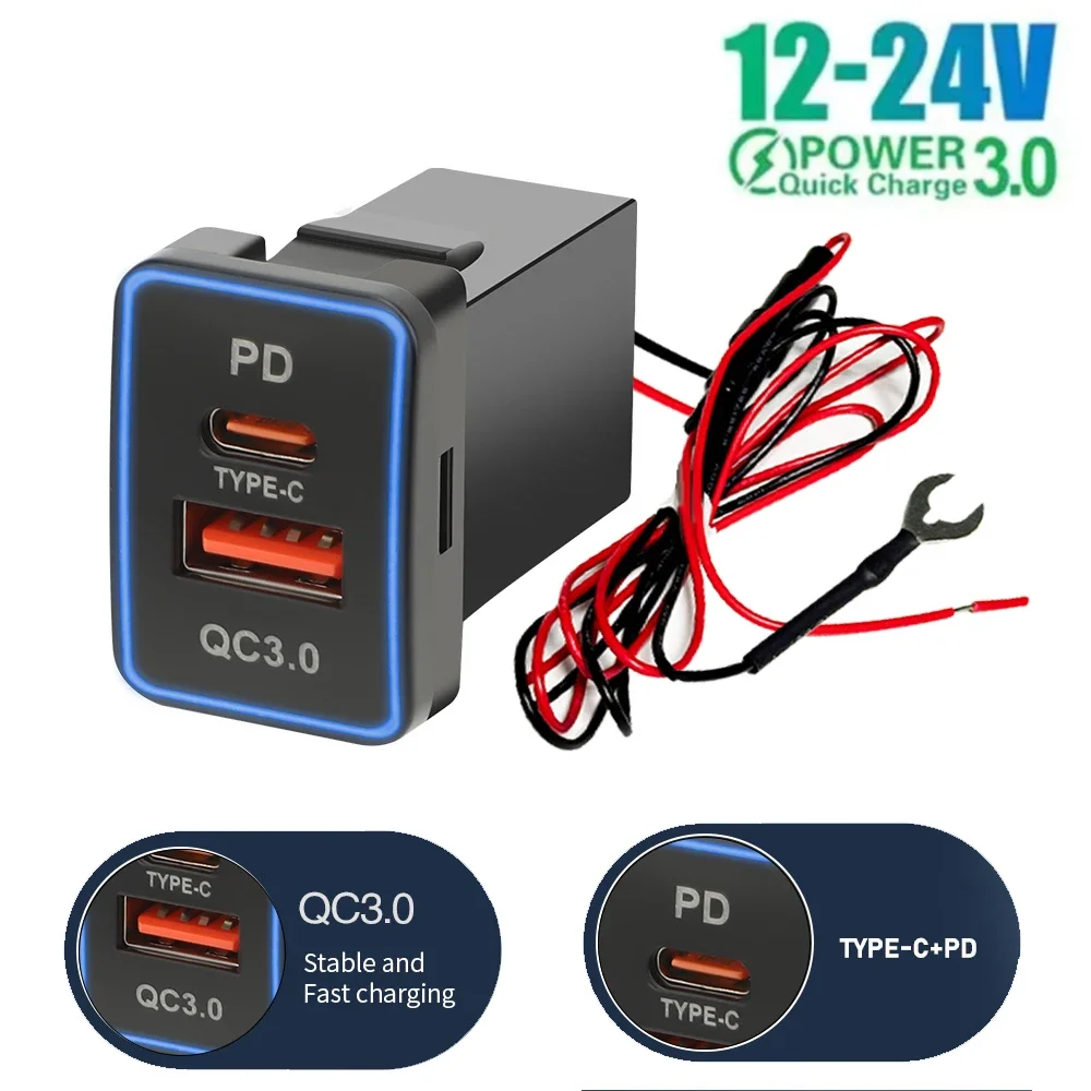 Cargador de coche USB tipo C de 12V/24V, carga rápida 3,0 y PD, puerto USB C, adaptador de salida de 23x32mm para vehículos Toyota Corolla