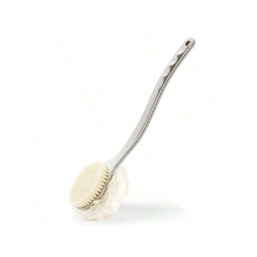 

【New style】Shower Body Brush With Bristles And Loofah, Back Scrubber Bath Mesh Sponge With Curved Long Handle For Skin Exfoliat