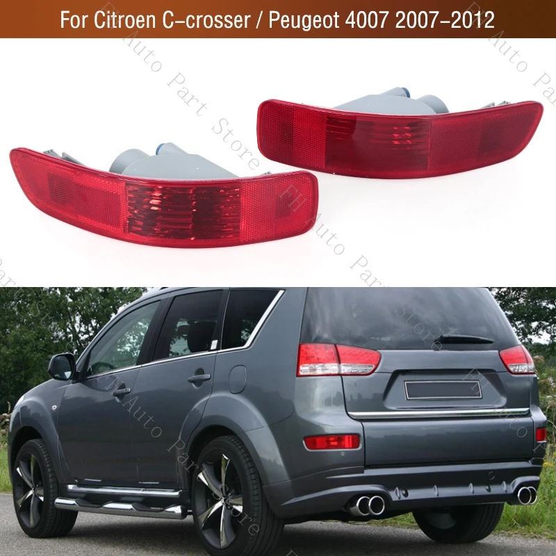 Image of Für Citroen C-crosser/Peugeot 4007 2007-2012 Hinten Stoßstange Bremslicht Abdeckung Schwanz Erwärmung Blinker reflektor Nebel Lampe Keine Glühbirne