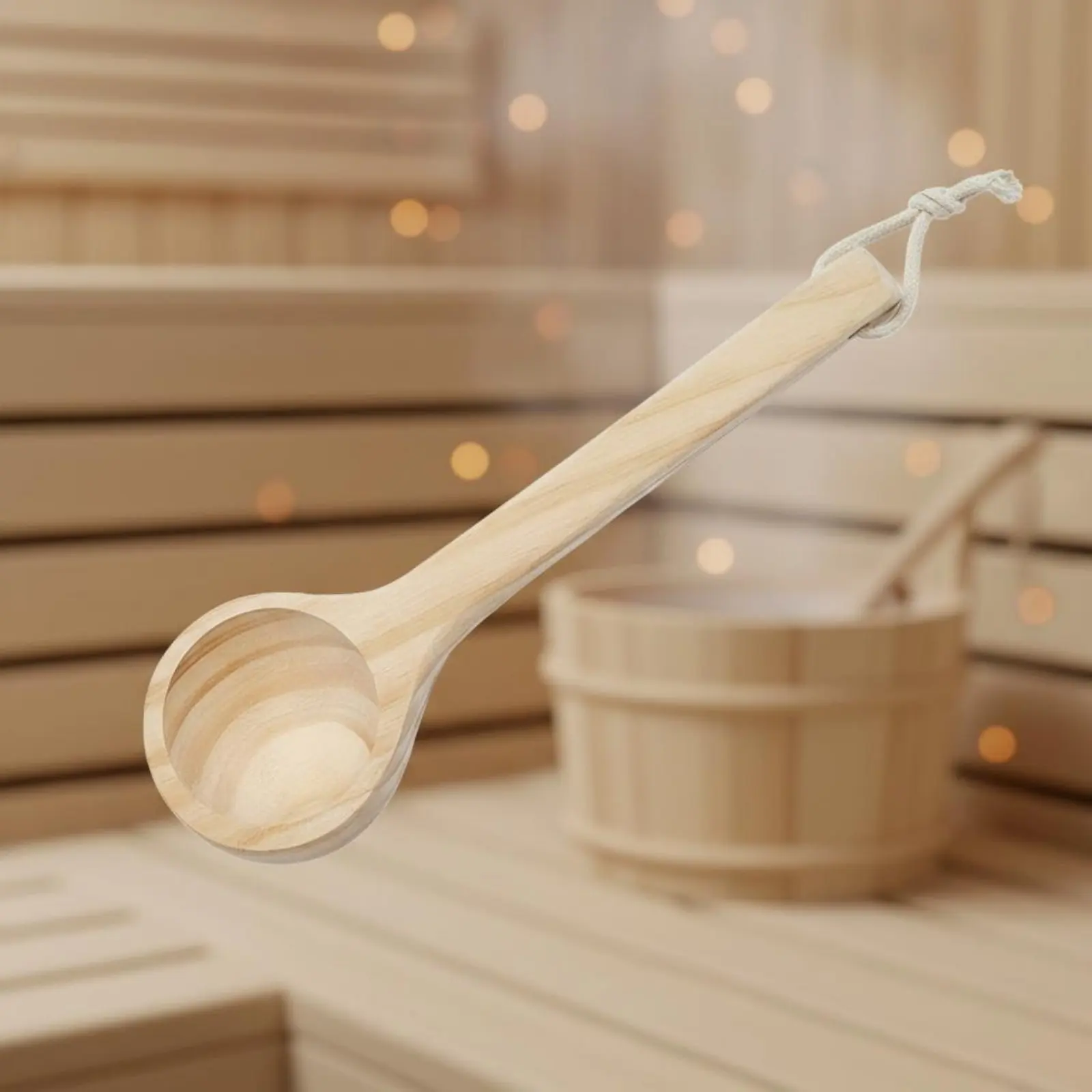 3 Pieces Wood Sauna Ladle Polished Surface Wooden Sauna Dipper Wooden Water Scoop Long Handle Bath Accessory Multipurpose