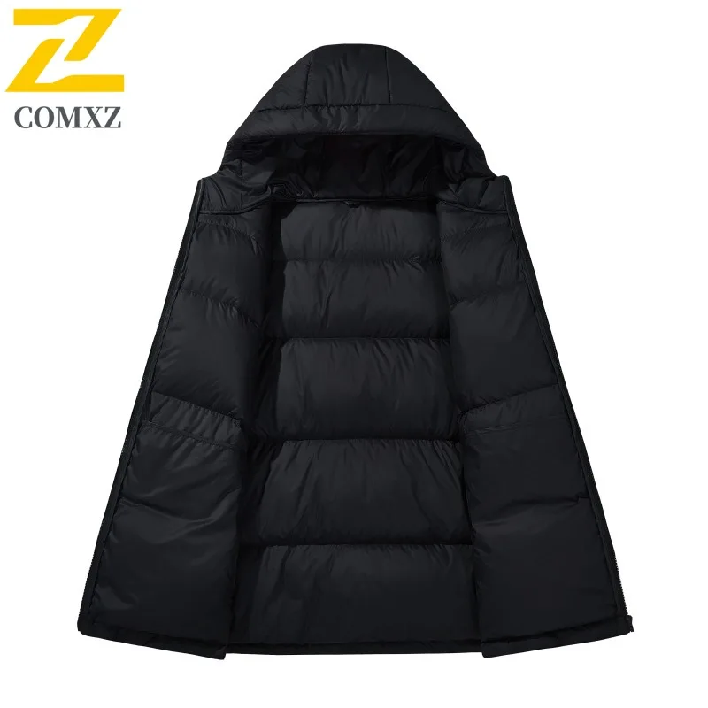 COMXZ 50% Down Jacket Men Cotton Coat Winter Color Block Thickened Padded Coat Couple Same Waterproof Stand Collar Puffer 2025