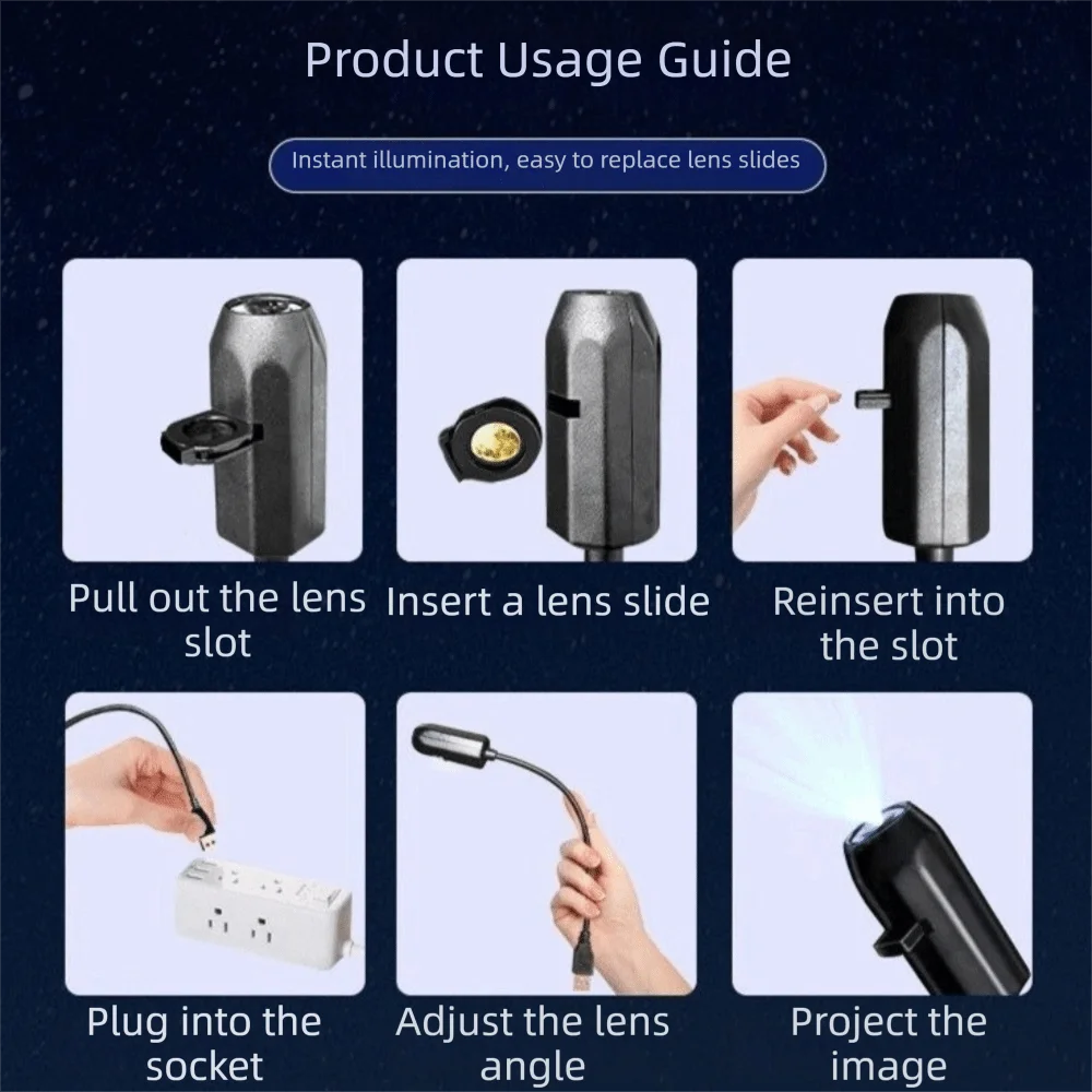 360° Rotatable USB Planet Projector Light Flexible Hose Interchangeable Slides Planet Image Projection Lamp Rotatable Lens